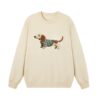 Faux-Embroidered Dachshund Print Pullover Sweatshirt — Beige