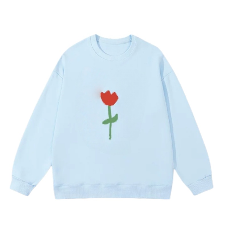 Pixel-Style Red Tulip Pattern Sweatshirt β Light Blue