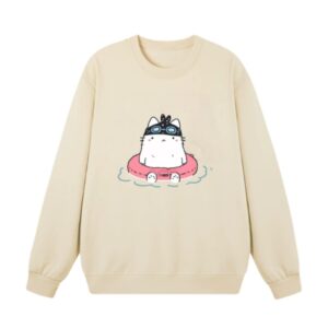 Creative Cat Print Sweatshirt — Beige