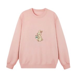 Faux-Embroidery Rabbit Print Pullover Sweatshirt — Pink
