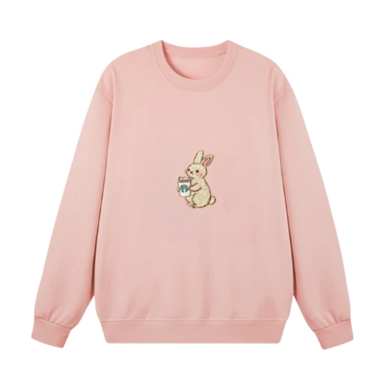 Faux-Embroidery Rabbit Print Pullover Sweatshirt β Pink