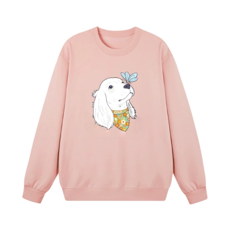Pink Crewneck Sweatshirt With Cocker Spaniel Print