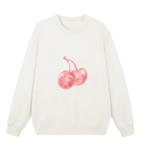 Sweet-Style Creative Cherry Design Sweatshirt — Cream White
