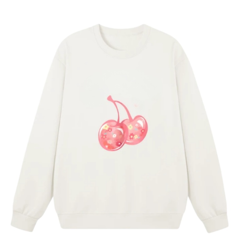Sweet-Style Creative Cherry Design Sweatshirt β Cream White