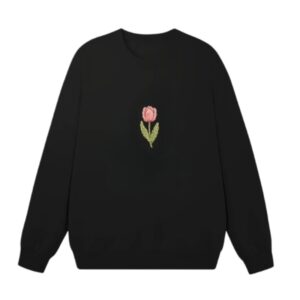 Faux-Embroidered Tulip Print Sweatshirt — Black