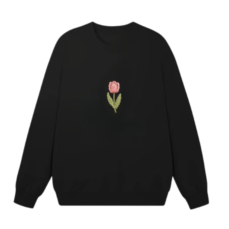 Faux-Embroidered Tulip Print Sweatshirt β Black