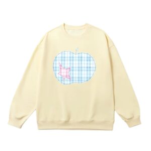 Plaid Apple And Star Design Sweatshirt — Light Yellow
