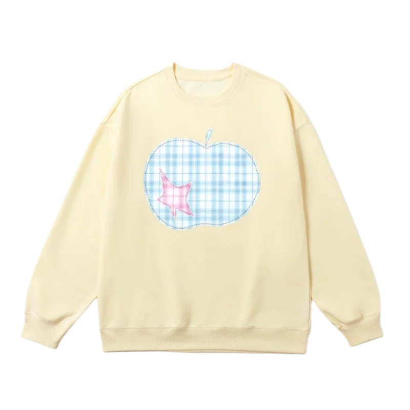 Plaid Apple And Star Design Sweatshirt β Light Yellow